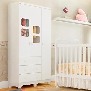 Imagem de Guarda Roupa Bebê Infantil Uli 3 Portas Branco - Peroba