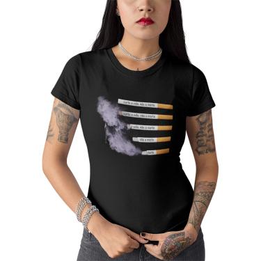 Imagem de Camiseta Feminina Cigarro Curto a Vida Não A Morte Baby Look