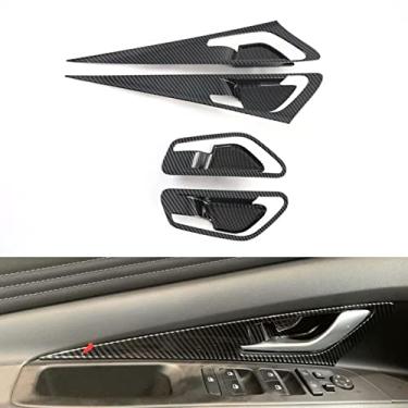 Imagem de KJWPYNF Para Hyundai Elantra 2021, guarnição da tampa da tigela da maçaneta interna do carro ABS estilo fibra de carbono moldagem