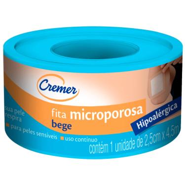 Imagem de Fita Microporosa Cremer Bege para Peles Sensíveis com 1 rolo de 2,5cm x 4,5mt 1 Unidade
