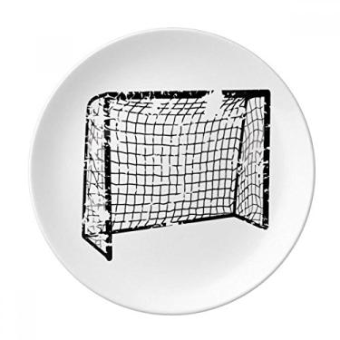 Imagem de Prato decorativo de porcelana com padrão de rede para porta de futebol preto Salver louças de jantar
