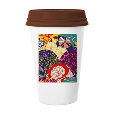 Imagem de Caneca de cerâmica com estampa de pontos de flores, estilo chinês japonês, caneca de café para beber vidro de cerâmica