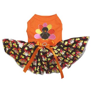 Imagem de Petitebella Rainbow Turkey laranja camisa marrom peru tutu filhote cão vestido (grande)