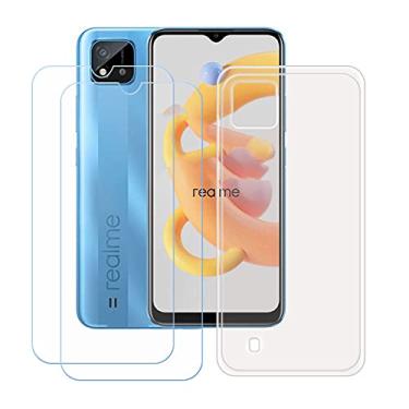 Imagem de YZKJSZ Capa para Realme C11 2021 + 2 películas protetoras de vidro temperado - Capa de proteção de silicone TPU transparente de gel macio para Realme C11 2021 (6,5 polegadas)