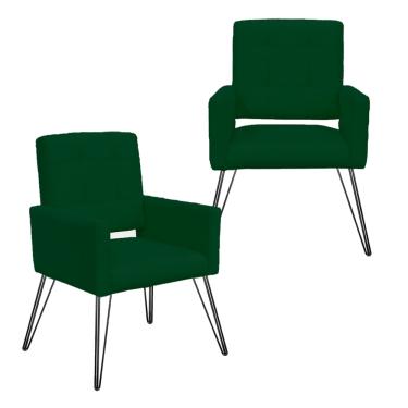 Imagem de Jogo 2 Poltronas Decorativas Para Quarto Closet Pés de Ferro Camila Suede Verde - LM DECOR