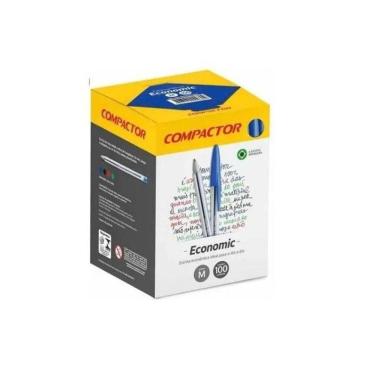 Imagem de 100 Canetas Esferográfica Ponta Média Azul Compactor