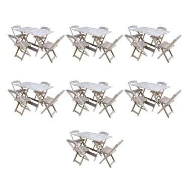 Imagem de Kit 7 Jogos De Mesa Dobravel Com 4 Cadeiras De Madeira 120X70 Para Restaurante E Bar- Sem Pintura
