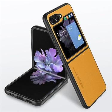 Imagem de Capa de couro para Samsung Galaxy Z Flip 5 Capa de telefone para Samsung ZFlip 3 Flip4 Flip3 Flip5 5G Capa à prova de choque moldura macia, amarelo, para Samsung Z Flip5