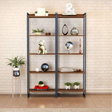 Imagem de Conjunto 2 Estantes para Livros Altas Industrial Aço 5 Prateleiras 187x60cm Active Yescasa Nogal