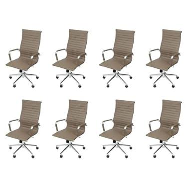 Imagem de Conjunto 8 Cadeiras para Escritório Presidente com Rodízios Esteirinha Alta Or Design Caramelo