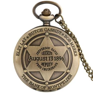 Imagem de Relógio De Bolso Velho Oeste Corrente Antigo Vintage Bronze