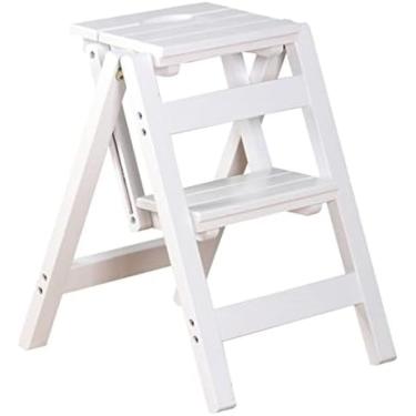 Imagem de Escada De Madeira Dobrável, Escada De Segurança, Cadeira De Escada Portátil, 2 Degraus, Multiuso, Bancos Pequenos Para Pés, Cadeira De Escadas Móveis, Biblioteca De Cozinha Doméstica,Bonny369