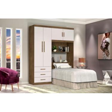 Imagem de Roupeiro/Cabeceira Baú CAN Solteiro Espaço Amplo 4 Portas e 3 Gavetas Nichos Externos Para Objetos de Decorção Cor Jequitiba/Off White