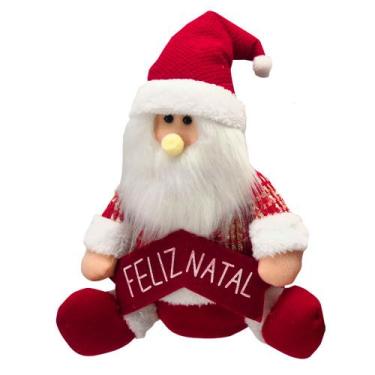 Imagem de Boneco Enfeite De Natal Sentado Com Faixa De Feliz Natal 30cm Decoraçã