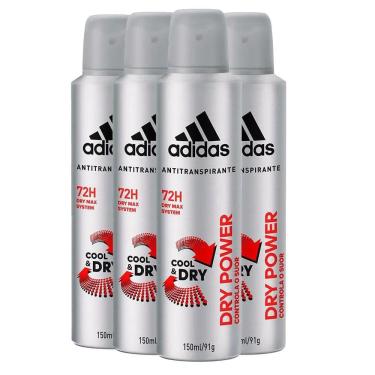Imagem de Kit 4 Desodorantes Aerosol Adidas Dry Power Masculino 150ml