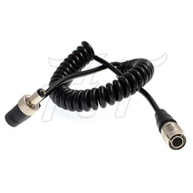 Imagem de HangTon Cabo de alimentação enrolado CC com trava de ângulo reto de 4 pinos Hirose para câmera Sony F55 Zaxcom Lectrosonics SR receptor PIX-E5 SmallHD Atomos Ninja V Monitor