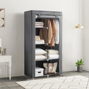 Imagem de Guarda-roupa Dobrável para Pendurar Roupas Com 6 Prateleiras de Armazenamento, Organizador de Roupas de Pé para o Quarto, Armário Portátil, Cor Cinza