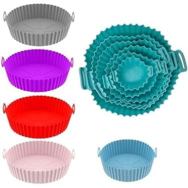 Imagem de Kit 6 Formas Antiaderente Air Fryer Em Silicone Reutilizável Protetor Mirco Ondas Panela Forno Cesta Antigordura