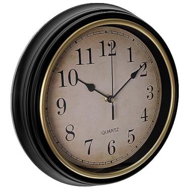 Imagem de Relógio vintage silencioso e sem tique-taque Relógio de parede vintage operado por bateria Relógio decorativo marrom Relógio de parede rústico para sala de estar, cozinha, escritório, cozinha, relógio