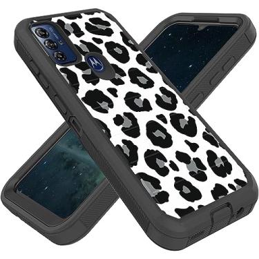 Imagem de FGDRFGRW Projetada para Moto G Play 2023 6,5 polegadas, resistente, resistente e durável, capa protetora híbrida à prova de choque de camada dupla, estampa de leopardo preto e branco