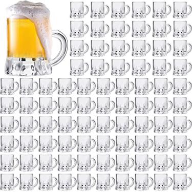 Imagem de Meanplan Conjunto de 100 peças de mini canecas de cerveja a granel de 28,3 g caneca pequena transparente com alças mini copos de uísque para beber cerveja festival aniversário churrasco bar festa