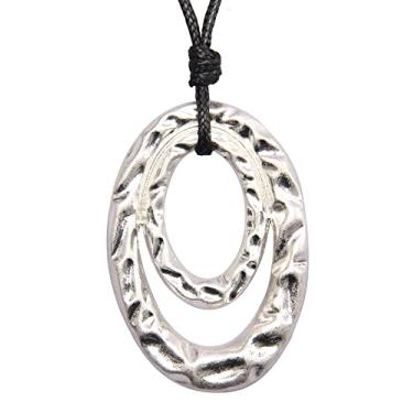 Imagem de AZORA Colar de pingente de anel múltiplo de cor bronze feito à mão estilo boho longo de corda de couro colar para mulheres, Couro, Sem Pedra Preciosa