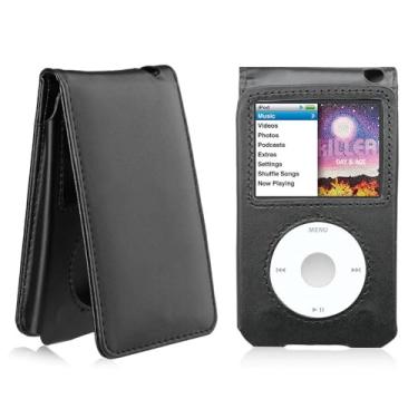 Imagem de Capa protetora de couro para Apple iPod Classic 6th 7th 80GB, 120GB Thin 160GB e iPod Video 5th 30gb com clipe de cinto + protetor de tela - 10,5 mm de espessura versão fina
