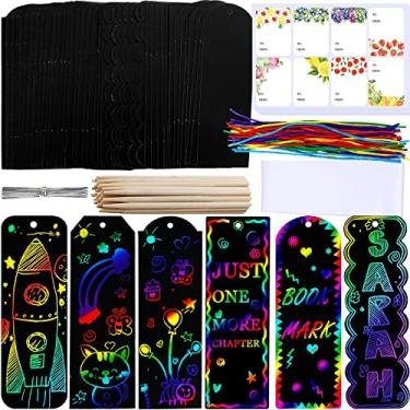 Imagem de Winlyn 48 Sets 6 Styles Magic Color Scratch Bookmarks Making Craft Kits DIY Rainbow Scratch Paper Bookmarks with Scratching Tools Ribbons Art Sets for Kids Students Party Favors Classroom Activities