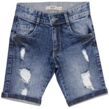Imagem de Bermuda Juvenil Look Jeans Slim c/ Puídos Jeans - UNICA - 10-Masculino
