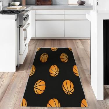 Imagem de Tapete esportivo moderno 15 x 23 cm laranja preto tapetes grandes para sala de estar, tapete lavável, tapete grande super macio e fácil de limpar, tapete de basquete para quarto, sala de jantar,