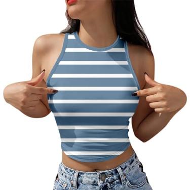 Imagem de PKDong Tops cropped sexy para mulheres camisas coloridas sem mangas sexy frente única colete feminino slim camiseta de treino de verão, A01 azul, 3G