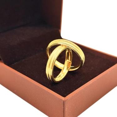 Imagem de Par de Alianças Casamento Friso Diamantadas 4mm Banhado a Ouro 18k Noivado, Casal, Aliança Ouro (18/19-32/33)