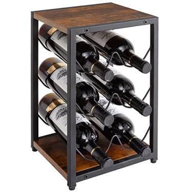 Imagem de IBUYKE Rack de vinho de metal com 6 garrafas, suporte de armazenamento de vinho independente para armazenamento horizontal, decorações de casa vintage estilo industrial de 3 camadas para armário,