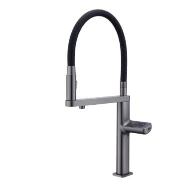 Imagem de Torneira de cozinha cinza arma de luxo design de display digital de toque inteligente Controle duplo frio e amp; Torneira para pia com detecção de água com filtragem quente, cinza escovado