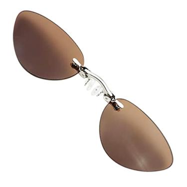 Imagem de PLOPLO Óculos de sol masculinos sem aro com clipe retrô em 3 cores Matrix Morpheus, Marrom, 48 mm