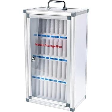 Imagem de armário de armazenamento de telefone Cofre de telefone móvel do hospital de conferências da empresa Armário de telefone móvel transparente com fechadura Caixa de armazenamento de telefone mó