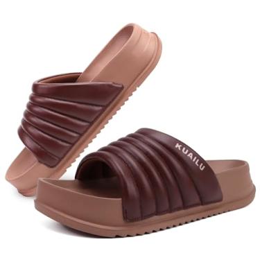 Imagem de KuaiLu Sandálias femininas com suporte de arco ortopédicas confortáveis e leves para recuperação de almofada, sandálias femininas casuais de couro para fascite plantar para uso interno e externo