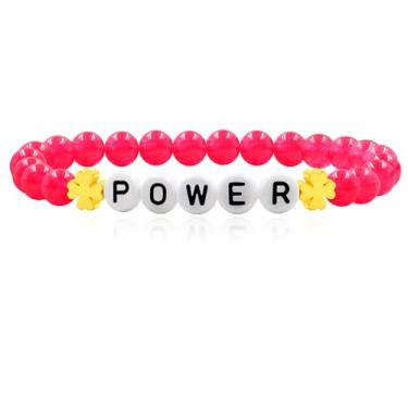 Imagem de JunyiDIY Elegante pulseira elástica de contas de jade de 6 mm com letras inspiradoras "POWER", pulseira elástica para homens e mulheres, joias unissex empoderadoras para pais, irmãos, aniversários,