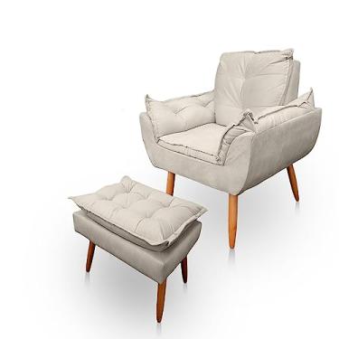 Imagem de Poltrona Opala com Puff Opala para Sala e Quarto Suede Bege - Jylcrom