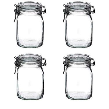Imagem de 4 Potes com tampa hermético 1 Litro (1000ml) Fido Rocco Bormioli de vidro transparente