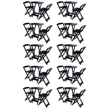 Imagem de Kit 10 Jogos De Mesa Bistrô De Madeira Com 2 Cadeiras Dobravel Ideal Para Bar E Restaurante Preto
