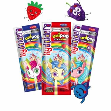 Imagem de Pirulito Brilha no Escuro Sabor Variado Blueberry Morango Uva 24 Unidades 10g Kydoidera (UNIPOP)