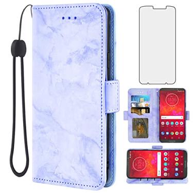 Imagem de Asuwish Compatível com Moto Z3 / Z3 Play capa e protetor de tela de vidro temperado, acessórios para porta-cartões, suporte para suporte, carteira de mármore híbrida, capas de telefone para MotoZ3 Z 3