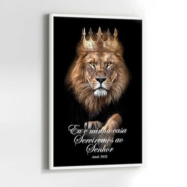 Imagem de Quadro Leão de Judá Versículo com Moldura Decorativo 40x60 Sala de jantar Quarto Decoração Vertical Parede