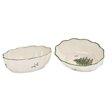 Imagem de Spode Prato oval canelado de árvore de Natal de 15 cm (conjunto de 2), prato decorativo de porcelana para servir de feriado e prato de aperitivo festivo - servir legumes assados, lanches, aperitivos -