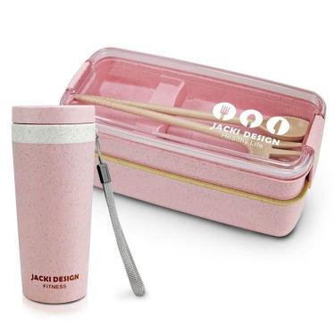 Imagem de Conjunto Pote De Marmita Ecológica De 2 Andares 750ml E Copo Com Tampa 300ml Lifestyle Rosa