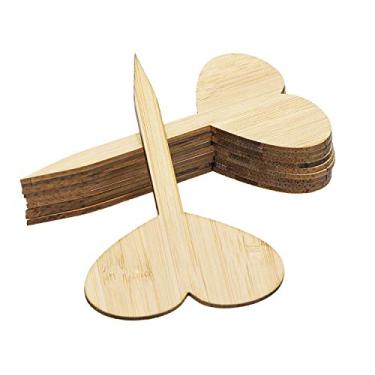 Imagem de ONLYKXY 10 etiquetas de plantas, conjunto de etiquetas de sementes de plantas de bambu, etiquetas de placa de madeira de cabeça em forma de coração, marcadores de plantas em vaso de sementes de jardim