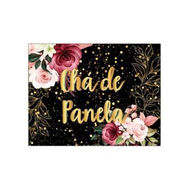 Imagem de Painel de Festa Horizontal 1,55 X 1,20 - Chá de Panela Dourado Floral 