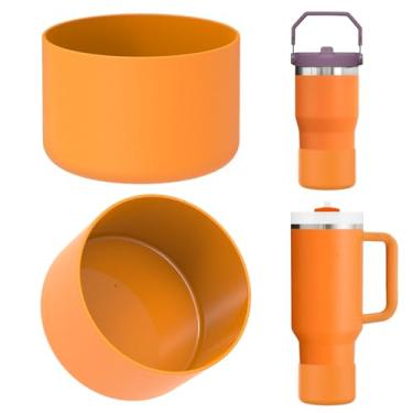 Imagem de Linkidea - Pacote com 2 protetores para garrafa de água, compatível com Stanley Quencher H2.0 20oz/30oz/40oz, copo IceFlow Flip 20oz/30oz, capa protetora de silicone para fundo de garrafa (laranja)