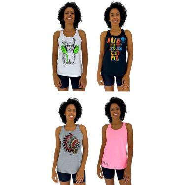 Imagem de Kit 4 Regata Feminina Recorte Nadador MXD Conceito Casual Fitness Cores Diversas-Feminino